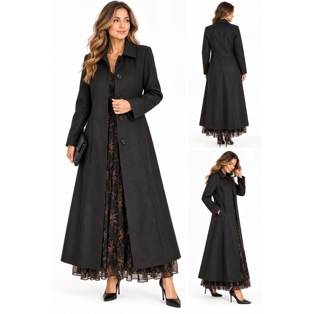 Harve Benard Long Dress Coat 16W Black Wool Blend Old Money Quiet Luxury